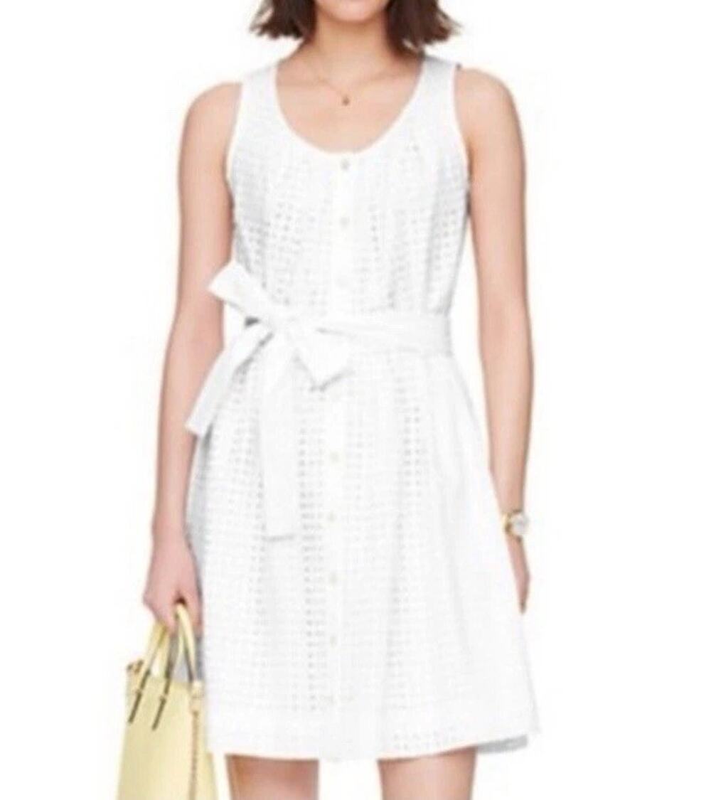 Kate Spade Broome Street Belted White Eyelet Dress Sz M